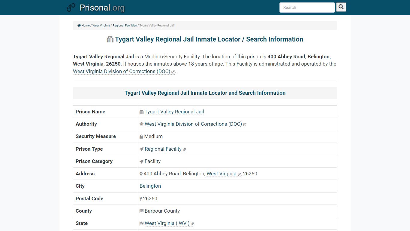 Tygart Valley Regional Jail-Inmate Locator/Search Info ...